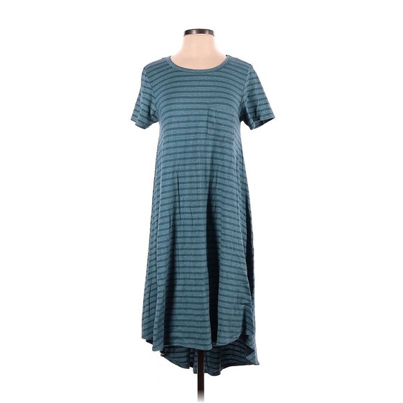LuLaRoe Carly Swing Dress High/Low Size XS (Oversized) Blue Stripe - Picture 1 of 2